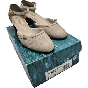 Easy Spirit Super Flex Mars Oatmeal Linen Heels Ankle Strap Shoes Women's 8M